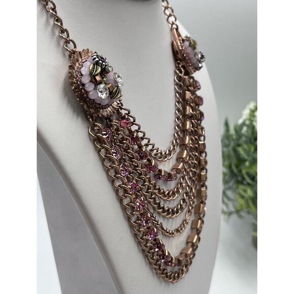 Betsey Johnson Pink Rose Gold-Tone Woven Charm MultiChain Necklace New with Box - Picture 11 of 15